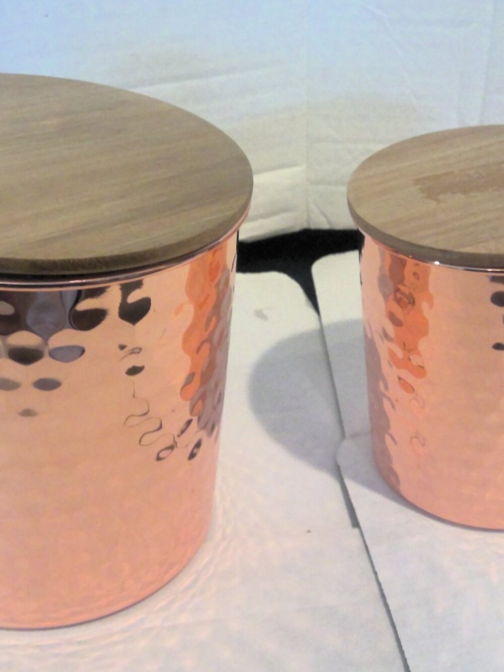 Hammered Copper Canister Set with Wood Lids